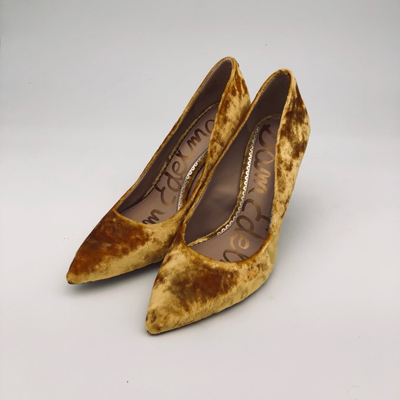 Sam Edelman Shoes - Sam Edelman | Yellow velvet heels size 8M